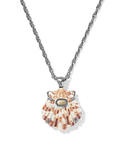 Lucia Shell Short Pendant Necklace - VINTAGE SILVER NEUTRAL SCALLOP