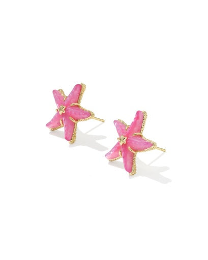Parker Starfish Stud Earrings - GOLD BRIGHT PINK MOTHER OF PEARL 2