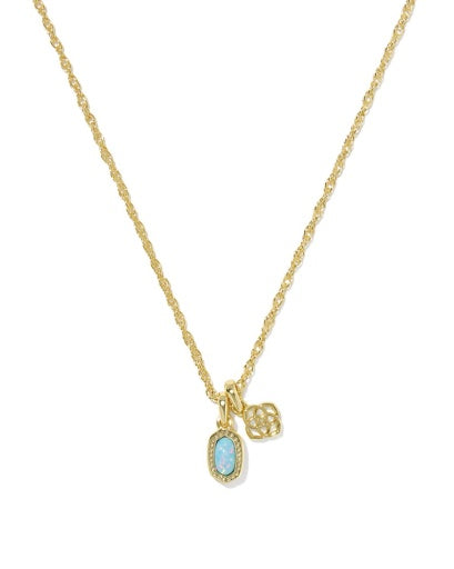 Mini Elisa Dira Necklace - GOLD BLUE LAB GROWN OPAL