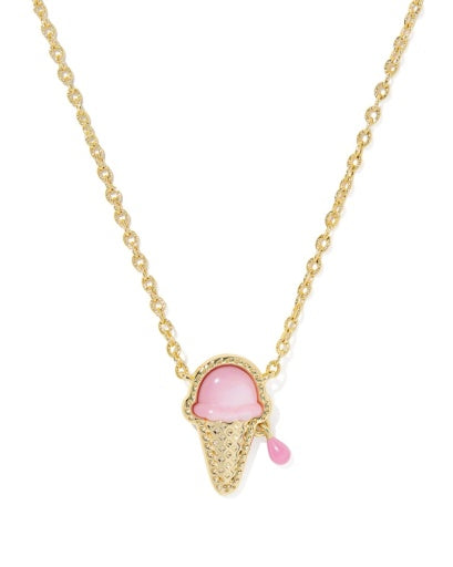 Ice Cream Short Pendant Necklace - GOLD PASTEL PINK MOTHER OF PEARL
